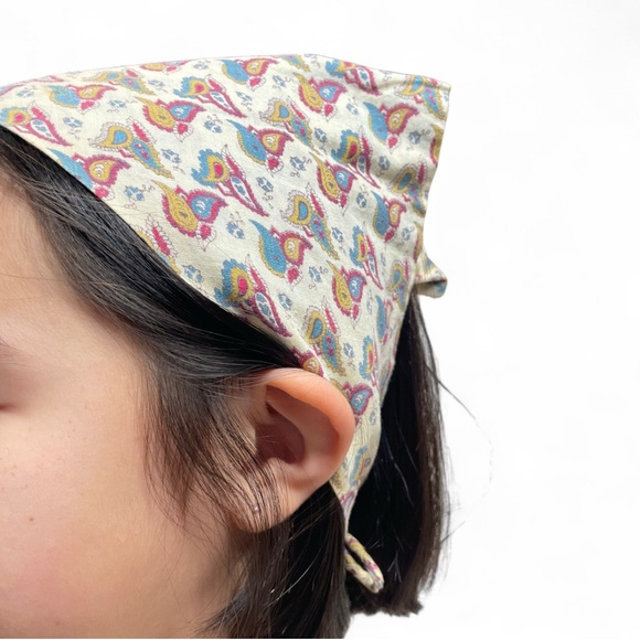 Vintage Paisley Head Bandana with‎ string | Boho Festival Cottagecore - Picture 7 of 9
